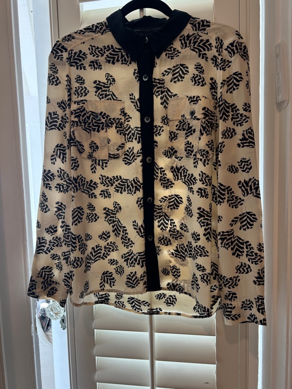 Marc Jacobs Black Leaf-Print Button-Down on Cream